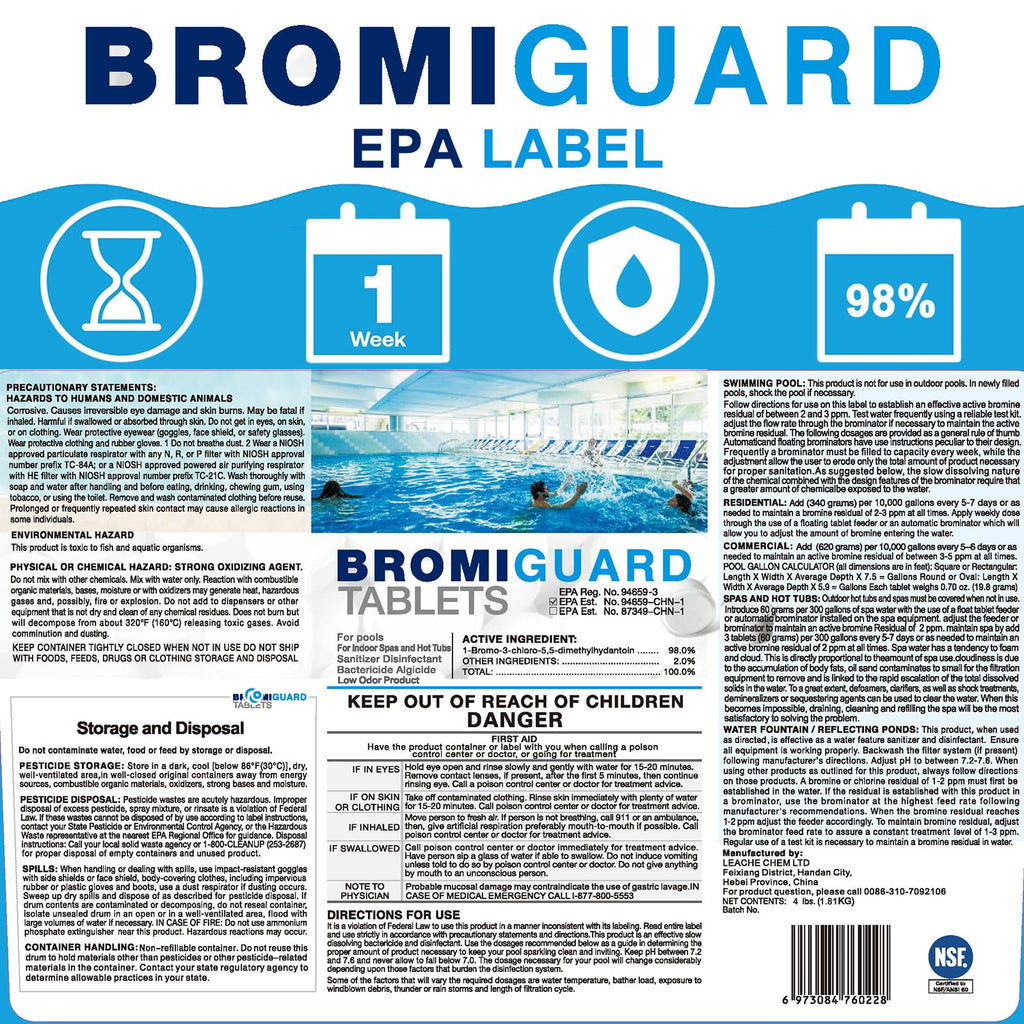 BROMIGUARD Bromine Tablets 1 Inch 4 Lbs for Spa Hot Tub Chemical Tabs | 1" Brominating Tablets Spa & Hot Tub Chemical Sanitizer