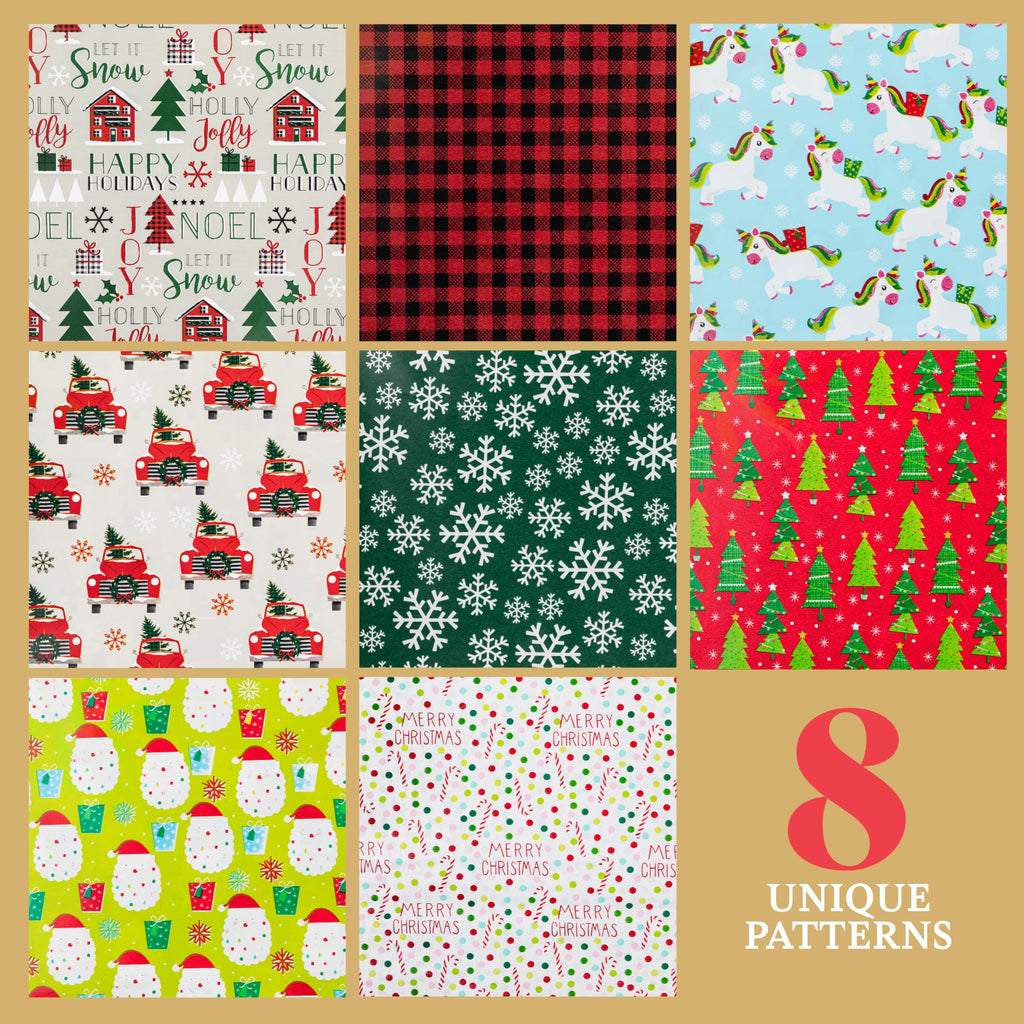 Christmas Wrapping Paper Sheets- 40 Precut Sheets Christmas Gift Wrap Paper- Christmas Paper Wrapping Sheets (30"x20")- 8 Unique Patterns of Holiday Wrapping Paper, 40 Sheets