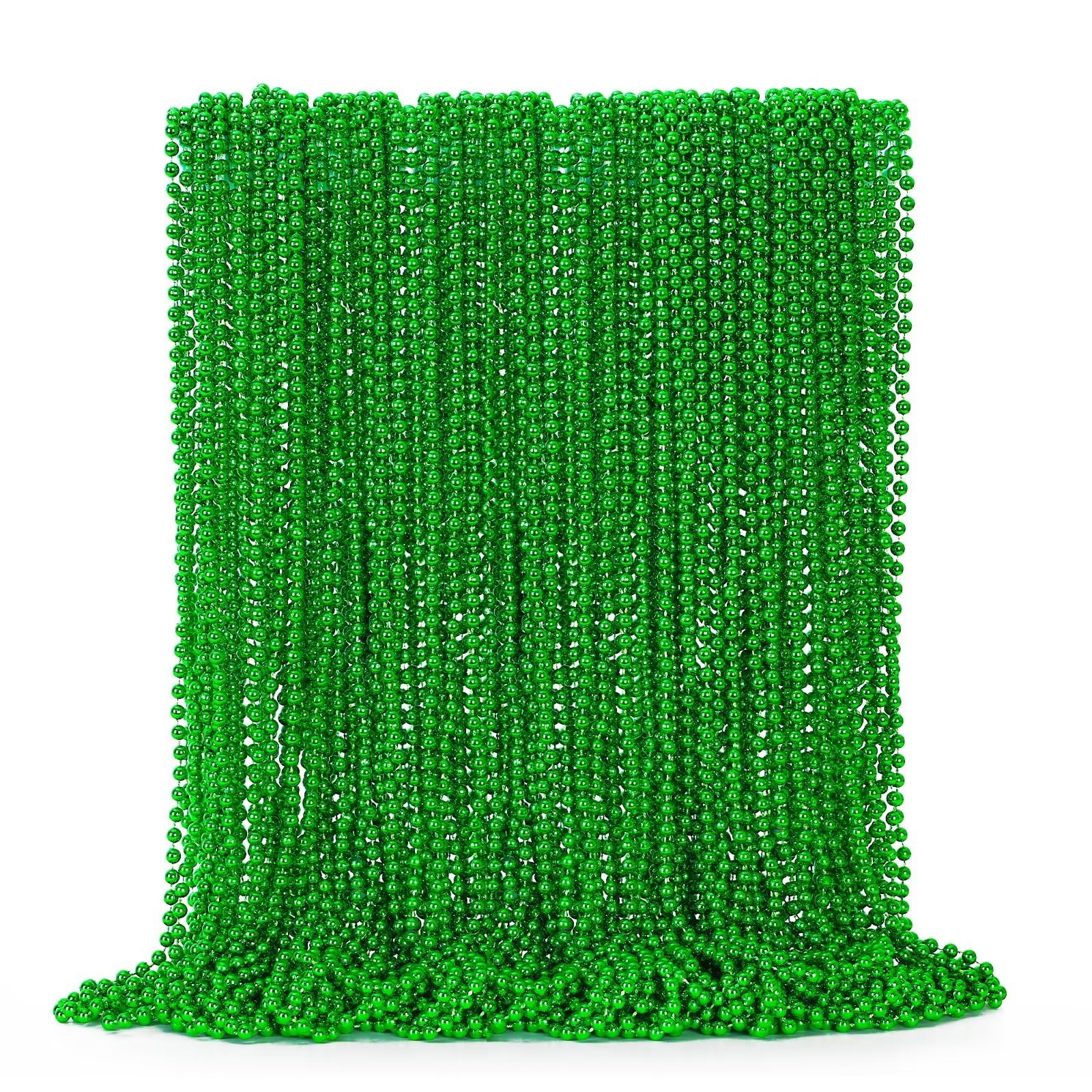 72PCS Green Bead Necklace, Mardi Gras Beads Necklace Accessories Bulk, Mardi Gras Xmas Necklaces Women Men, Parade Throw Accessories for Wedding Birthday Mardi Gras St. Patricks Christmas Decorations