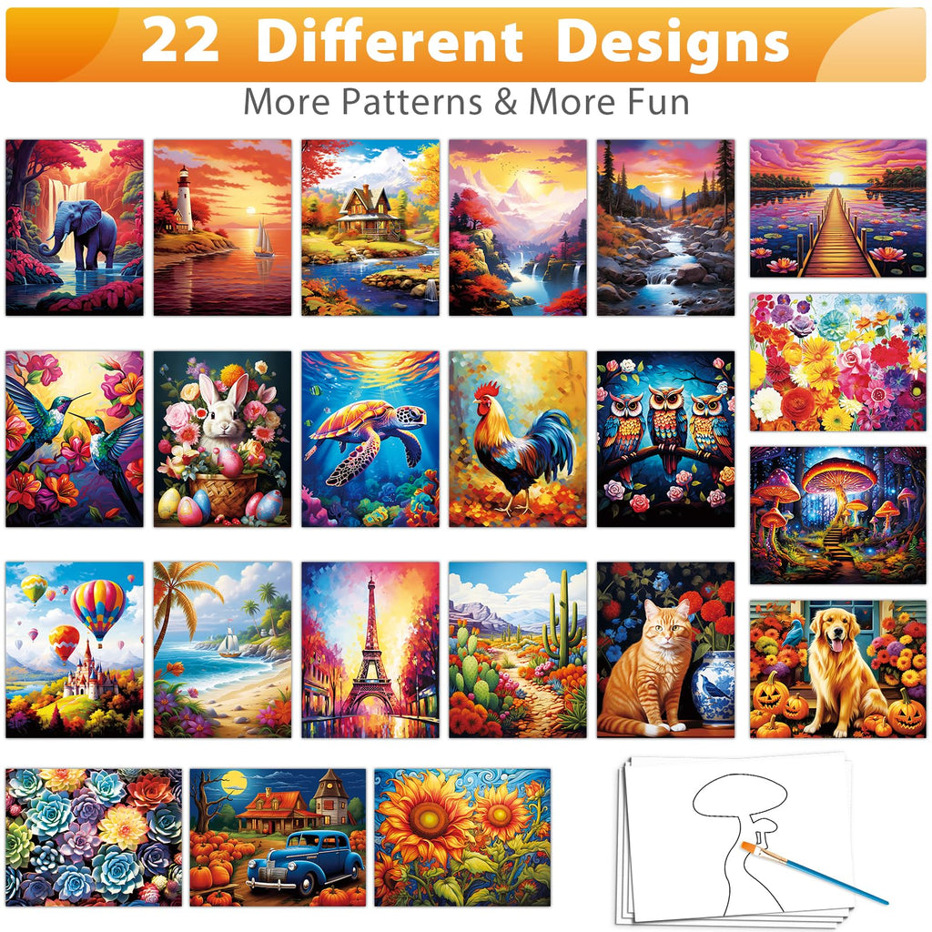22 Pcs Dementia Products for Elderly Reusable Water Painting Toys Kit Flower Bird Dementia Alzheimer's Activities for Adults Seniors Dementia Toys Water Doodle Coloring Set Drawing Brush Game Gifts