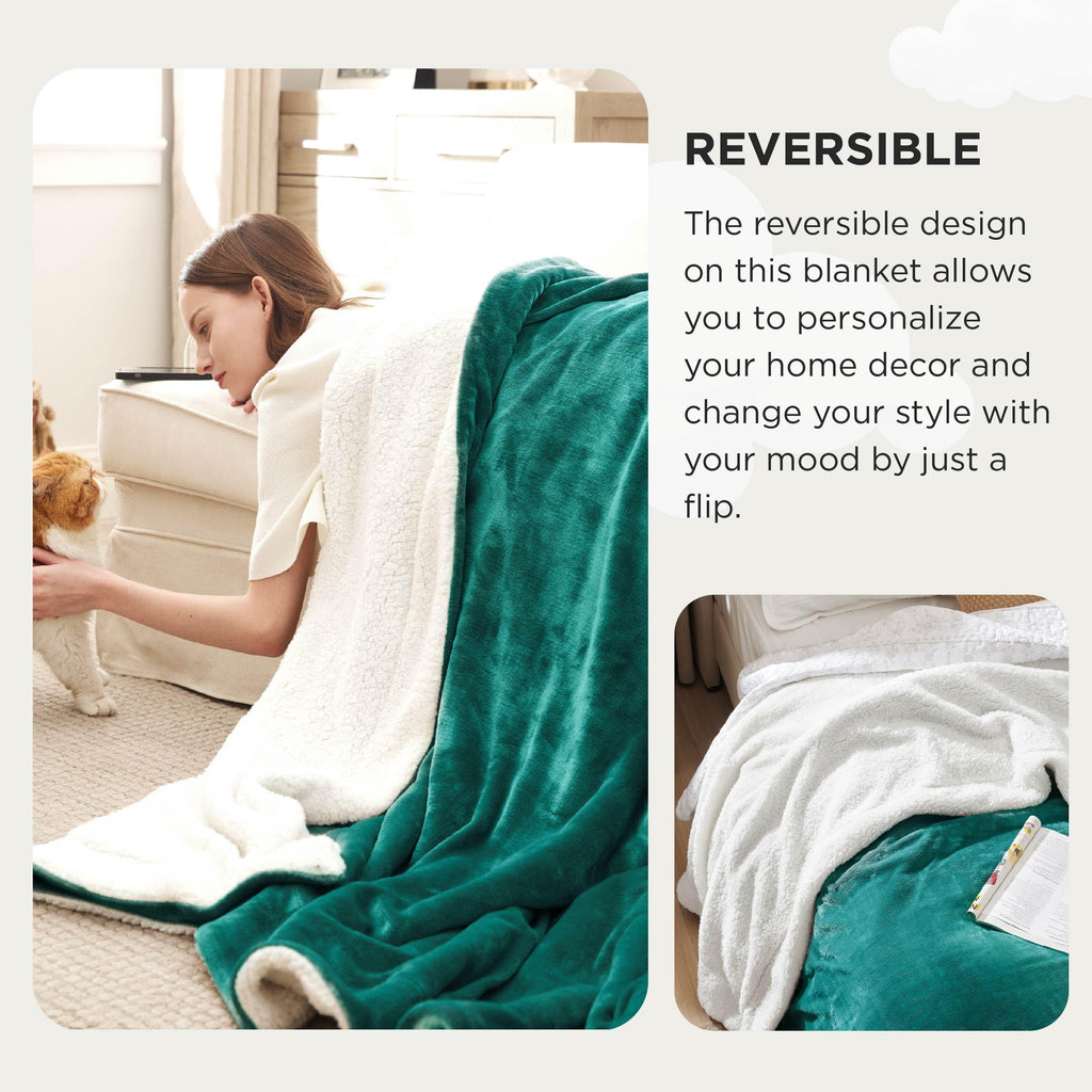 Bedsure Sherpa Fleece Cal King Blankets for Bed - Thick and Warm Oversized Blanket for Winter, Soft Fuzzy Plush Large Christmas Blanket Gift, Dark Green, 112x98 Inches