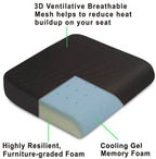 TravelMate Extra-Large Memory Foam Seat Cushion – Perfect for Office Chair and Wheelchair – Does Not Slip Even on Smooth Marble Floors – Washable & Breathable Cover – Relieves Back Pain – 19”x17”x3”