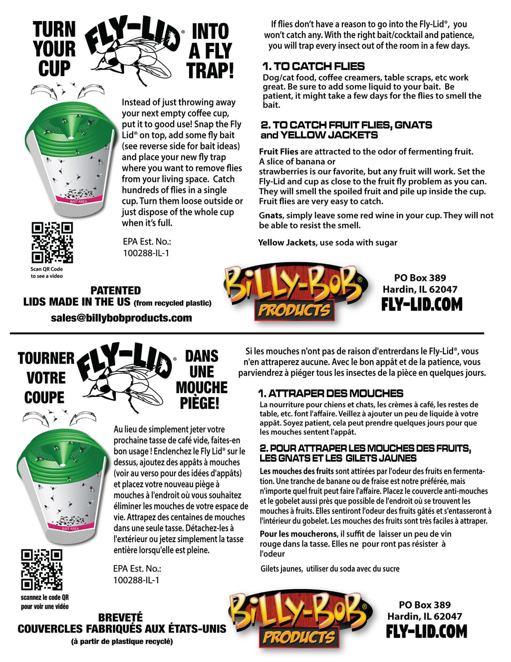 Billy-Bob Fly Lid - Turn Almost Any Cup Into A Fly Trap. Indoor and Outdoor Use - 4 Pack (4 Fly Lids Total)