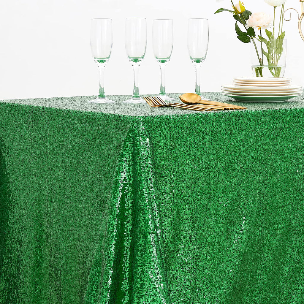 Green Tablecloth Christmas Green Sparkle Tablecloth 8.5ft Sequin Table Cloth Shimmer Fabric for Bridal Baby Shower Decorative St. Patrick's Day Buffet Parties,60x102inch