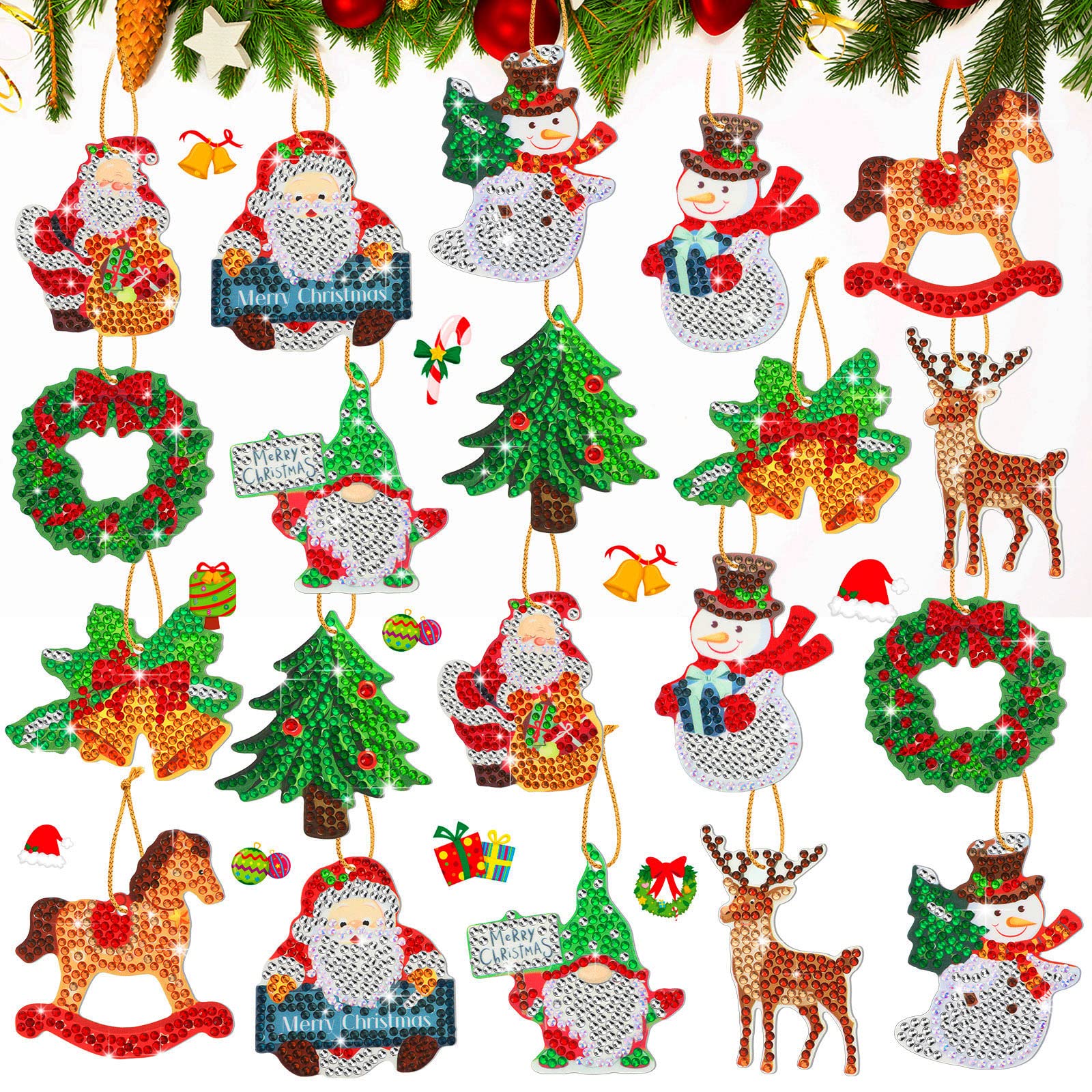Jetec 20 Pcs Christmas DIY Diamond Key Chain Ornaments Diamond Painting Keychain for Christmas Party Decoration (Cute Style)