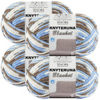 Knyteruna #6 Super Bulky Blanket Yarn for Crocheting - 4 Skeins(Each 10.5oz/300g, 220yds/201m), Chunky Chenille Thick Plush Big Soft Yarn for Crocheting Knitting Blankets, Khaki & Blue & White