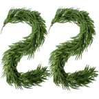 2Pcs Christmas Norfolk Pine Garlands, 6Ft Real Touch Artificial Faux Winter Dense Greenery Garland for Table Mantle Fireplace Wall Fence Stair Window Xmas Wreath Indoor Outdoor Holiday Decoration