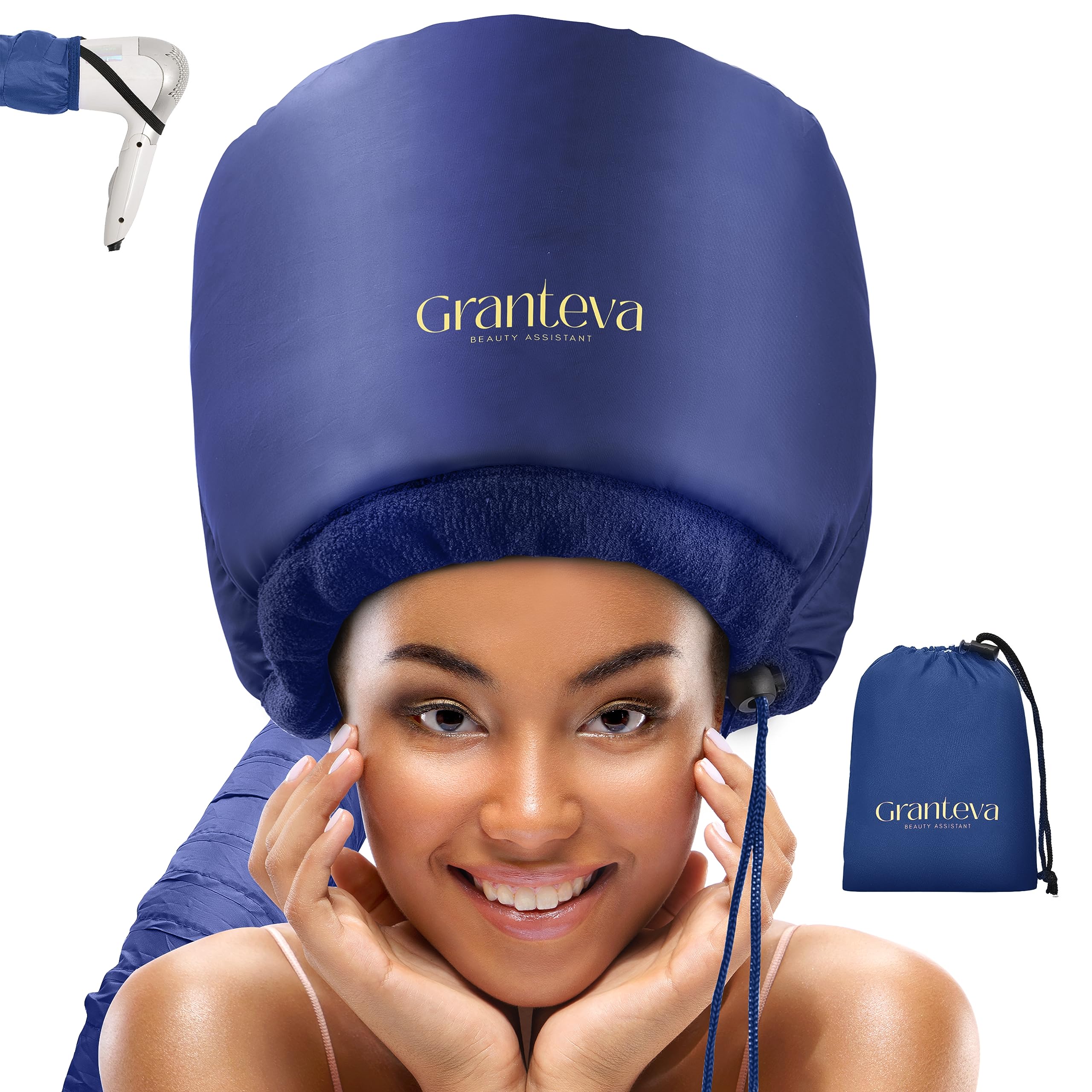 Granteva Hair Dryer Bonnet w/A Headband Integrated That Reduces Heat Around Ears & Neck - Blow Dryer Attachment for Hair Dryer, Speeds Up Drying Time