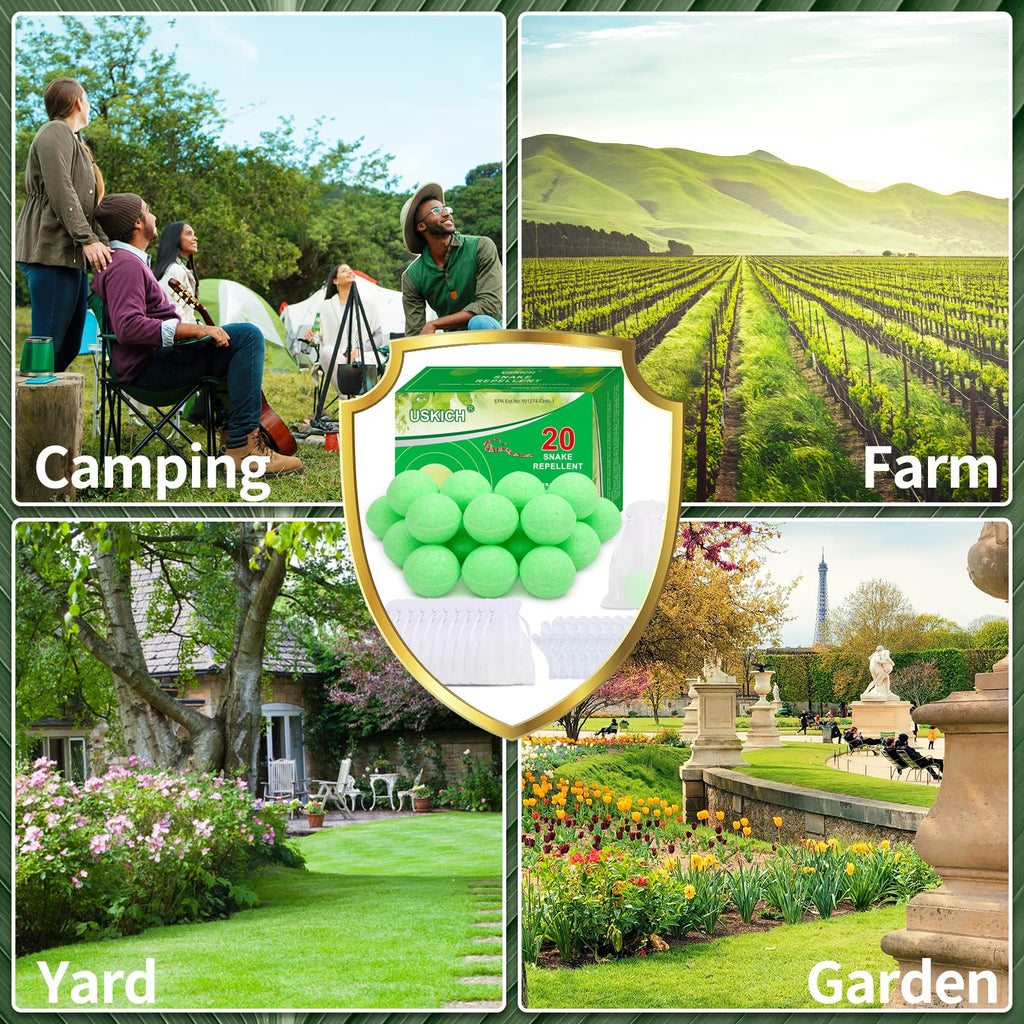 USKICH 20Pcs Snake Away Repellent, Repellent Balls for Outdoors Indoor Snakes Rats and Other Pests, Yard Lawn Garden Camping Fishing, Pest Insect Control