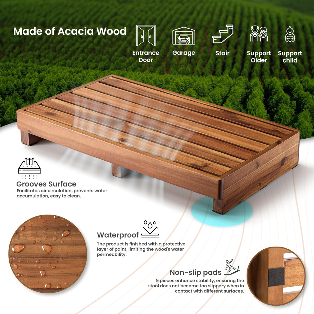 TINAMO 3.5" One Step Stool for Elderly (No Assemble Required)- Acacia Wood High Riser Step Stool for Bed - 550 Lbs Wooden Mobility Stepping Stools for Adults, Kids/Bedside, Bathroom, Kitchen, Garden