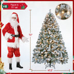 Yaheetech 6ft Pre-lit Artificial Christmas Tree with Incandescent Warm White Lights, Snow Flocked Full Prelighted Xmas Tree W/820 Branch Tips, 250 Incandescent Lights & Foldable Stand, Green & White