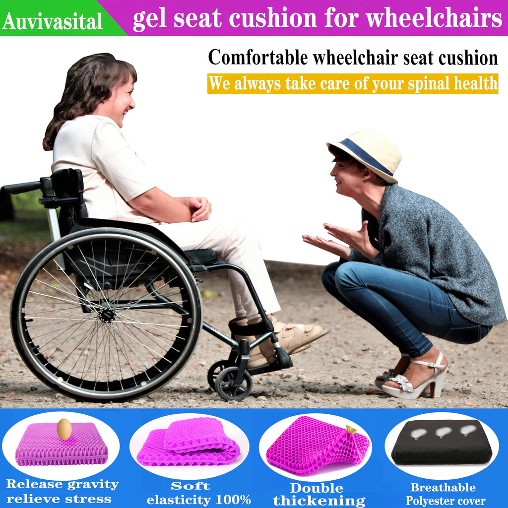 Auvivasital Plus Size Gel Seat Cushion for Long Sitting, Extra Large and Thick Pressure Relief Seat Cushion for Back, Hip, Sciatica, Tailbone Pain, Use for The Car, Office, Wheelchair, Stadium.(Pink)