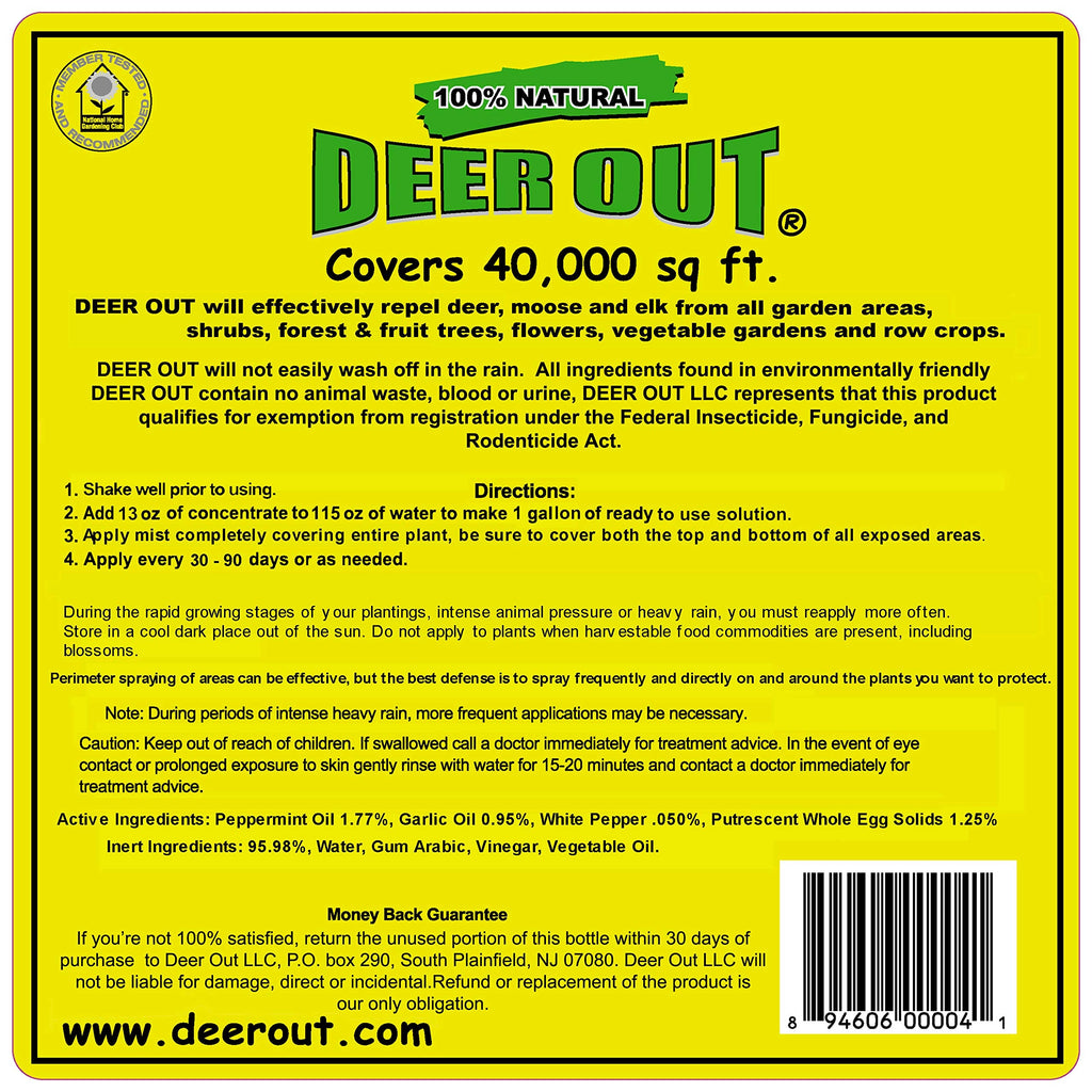 Deer Repellent :Deer Out 1 Gallon Concentrate Makes 10 Gallons