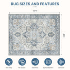 48"x60" Office Chair Mat for Hardwood Tile Floor, Under Desk Carpet Protector for Rolling Computer Chair Mat, Machine Washable Area Rug, Anti-Slip 1/5" Thick Low Pile Thin Vinyl Floor Mat, Blue