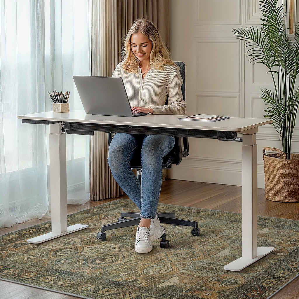 48"x60" Office Chair Mat for Hardwood Tile Floor, Under Desk Carpet Protector for Rolling Computer Chair Mat, Machine Washable Area Rug, Anti-Slip 1/5" Thick Low Pile Thin Vinyl Floor Mat, Sepia