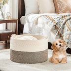 KAKAMAY Large Blanket Basket (20"x13"),Woven Baskets for storage Baby Laundry Hamper, Cotton Rope Blanket Basket for Living Room, Laundry, Nursery, Pillows, Baby Toy chest (White/Beige)