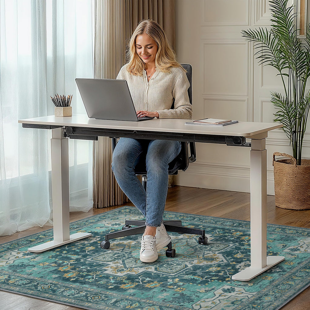 48"x60" Office Chair Mat for Hardwood Tile Floor, Under Desk Carpet Protector for Rolling Computer Chair Mat, Machine Washable Area Rug, Anti-Slip 1/5" Thick Low Pile Thin Vinyl Floor Mat, Turquoise