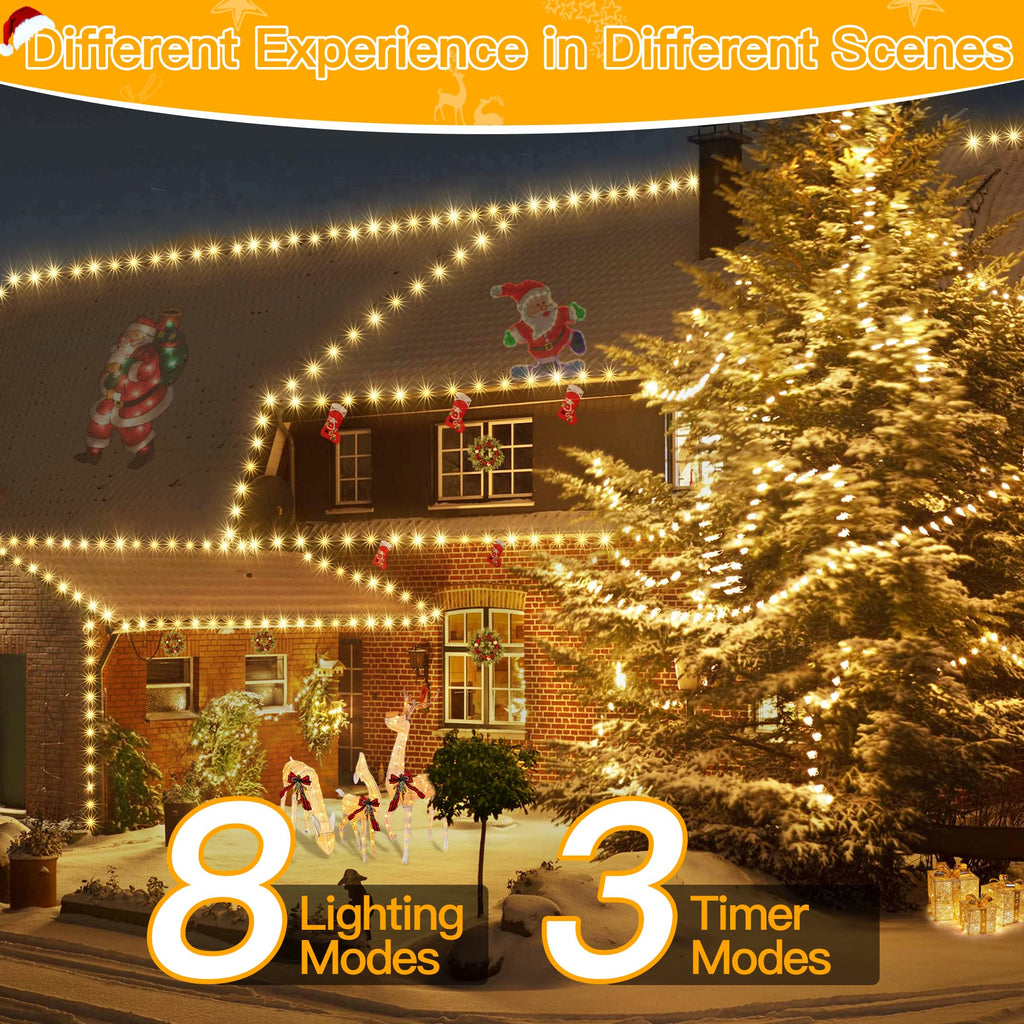 Ollny Christmas Lights 800 LED 262 FT Plug in, IP67 Waterproof Green Wire Outdoor Christmas Lights with Remote, 8 Modes and Timer Christmas Tree Lights for House Indoor Xmas Decorations (Warm White)
