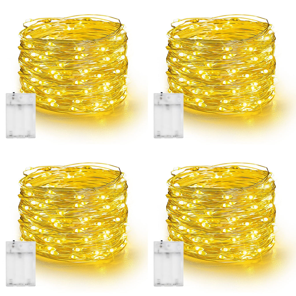 Dazzle Bright Fairy Lights Battery Operated, 4 Pack Total 80FT 240LED Silver Wire Waterproof String Lights, Christmas Decorations for Indoor Outdoor Bedroom Yard Party Decor, Warm White