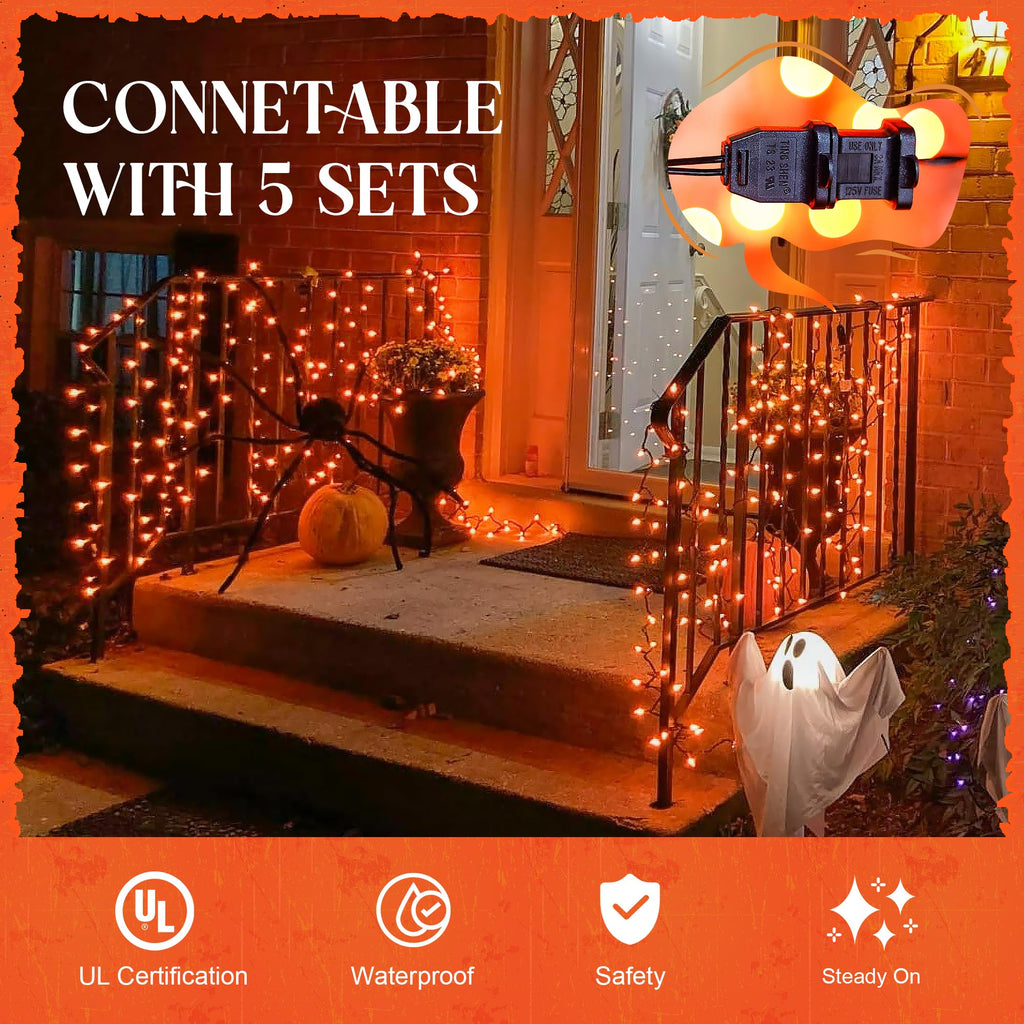 woohaha Outdoor Halloween Lights(23 Feet,100 Count)-Incandescent Orange Christmas Lights with Black Wire,Mini Orange String Lights Connectable for Patio,Garden,Tree,Party, Halloween Decoration