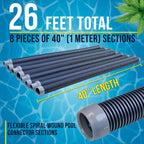 U.S. Pool Supply Pool Vacuum Hose, 8 Piece Pool Hose Set - 40" Blue Flexible Spiral Wound Connector Sections with 1.5" Male & Female Cuff Ends, Replacement Fits Most Inground Automatic Cleaner Brands