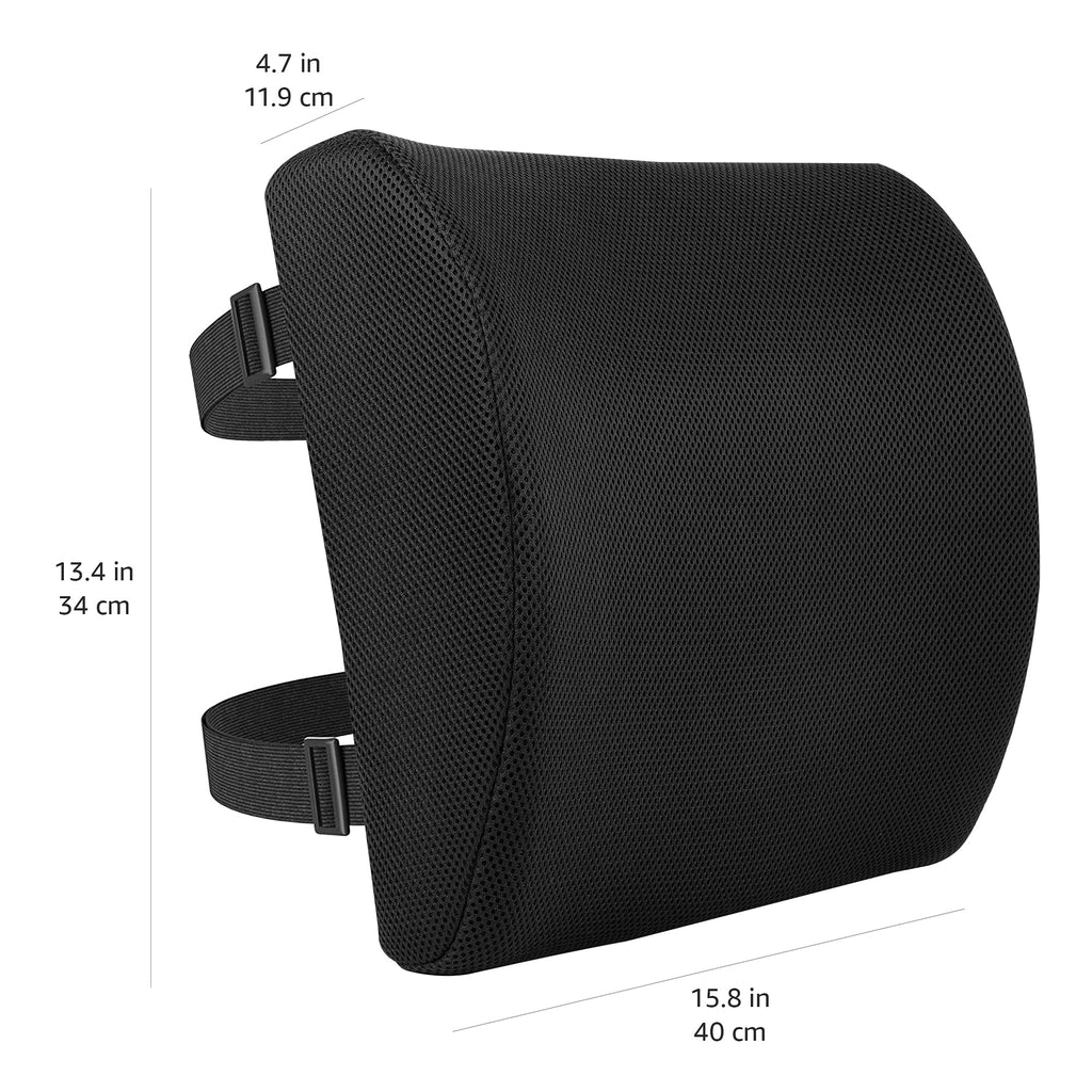 Amazon Basics Rectangular Comfortable Back Support Cushion for Office Chairs, Memory Foam, Black