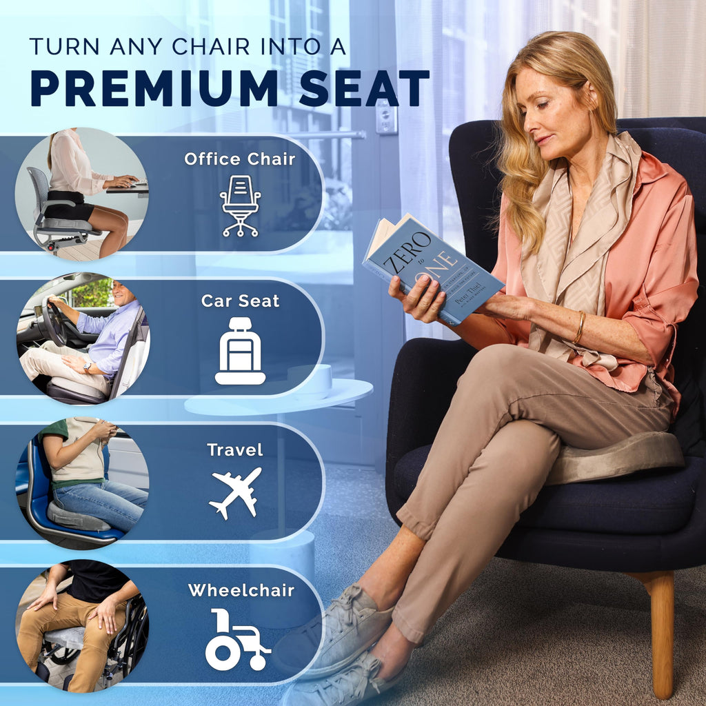 ComfiLife Gel Enhanced Seat Cushion – Office Chair Cushion – Non-Slip Gel & Memory Foam Coccyx Cushion for Tailbone Pain - Desk Chair Car Seat Cushions Driving - Sciatica & Back Pain Relief (Gray)