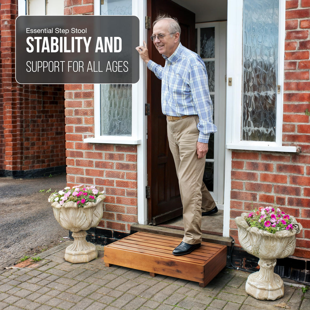 TINAMO 6.5" One Step Stool for Elderly (No Assemble Required)- 550 Lbs Acacia Wood High Riser Step Stool for Bed - Wooden Mobility Stepping Stools for Adults, Kids/Bedside, Bathroom, Kitchen, Garden