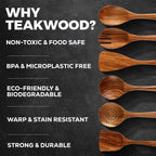 Zulay Kitchen 6 Piece Wooden Spoons for Cooking – Natural Teak Wooden Utensil Set, Easy to Clean, Durable, Smooth with Comfort Grip - Non Toxic Wooden Cooking Utensil Sets
