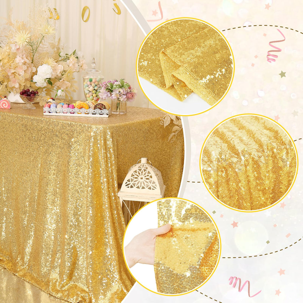 PartyDelight 50"X80" Rectangle Sparkly Gold Sequin Tablecloth for Wedding, Party, Christmas Decorations