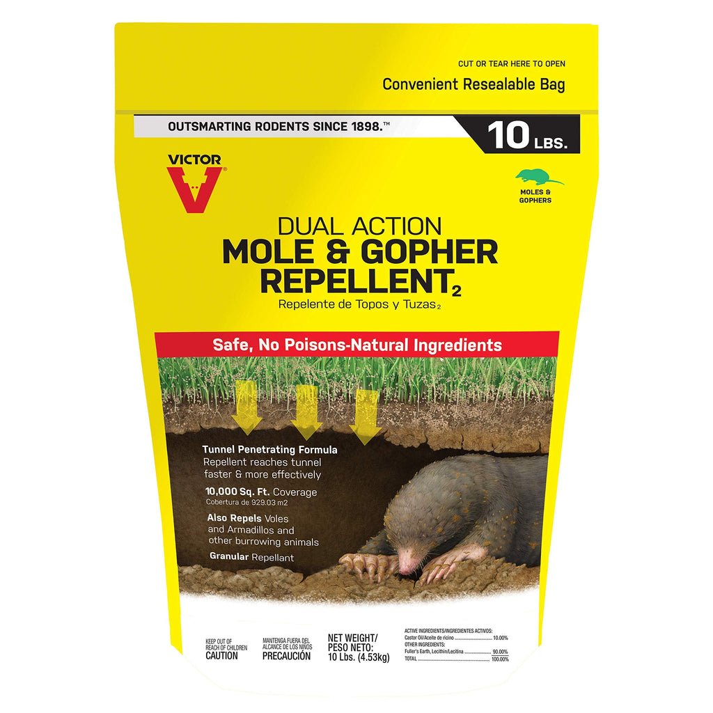 Victor M7002-2 Mole, Gopher, Vole, and Other Burrowing Animals Outdoor Repellent ,Yellow 10 Pound (Pack of 1)