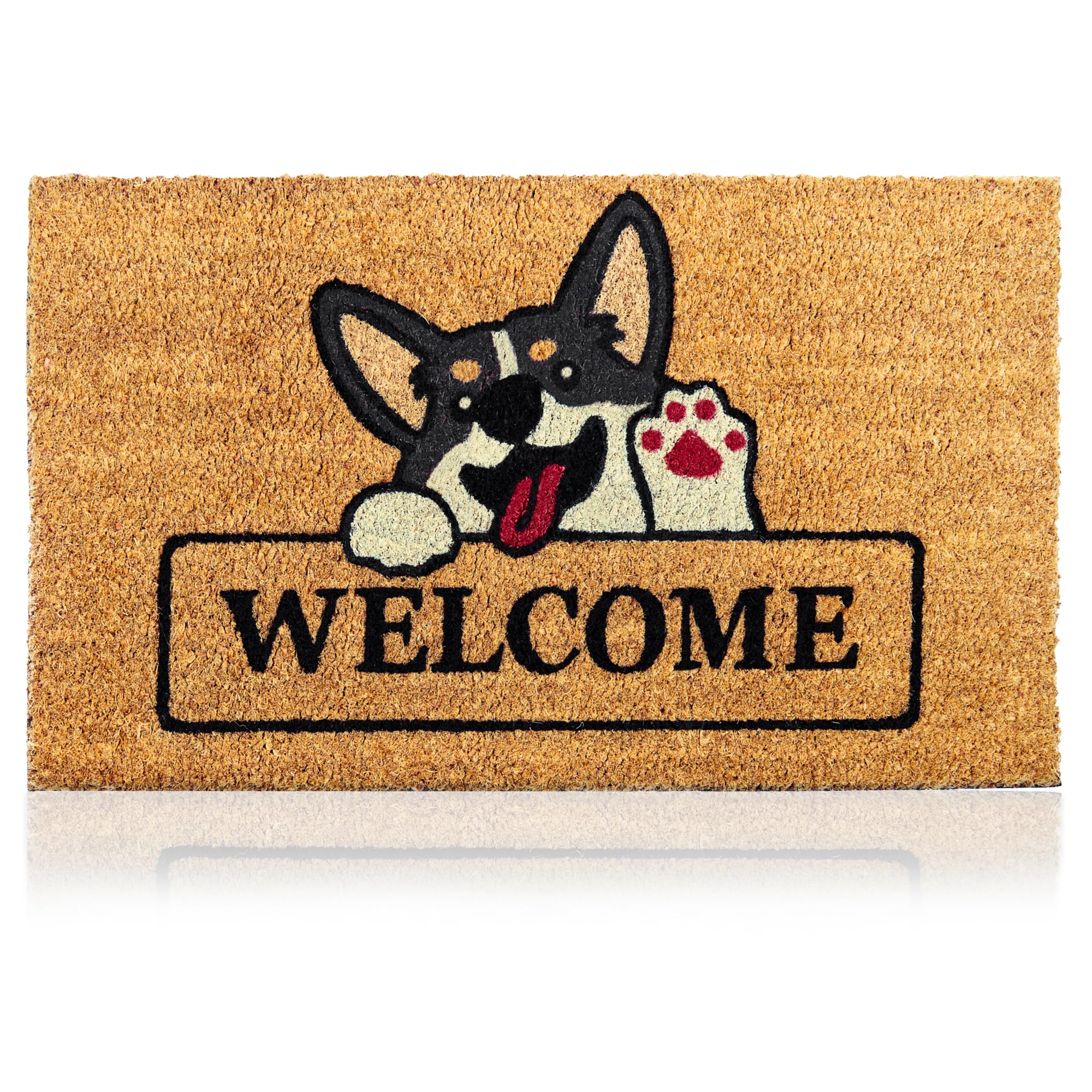 Welcome Dog - 17"x29" - Coir Door Mat with Heavy Duty Backing - Welcome Mats for Entryway, Porch - Anti-Slip PVC & Coconut Fiber Surface - Natural Home Accessories, Minimalist Original Design