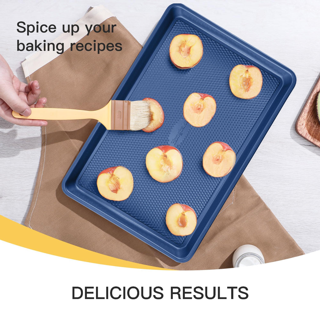 HONGBAKE Baking Sheet Pan Set, Cookie Sheets for Oven, Nonstick Half/Quarter/Jelly Roll Pans with Diamond Texture Pattern, Heavy Duty Cookie Tray, Dark Blue