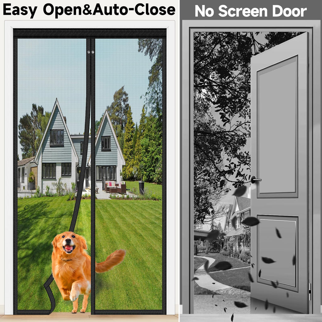 HOFUDON Upgraded Magnetic Screen Door, Heavy Duty Fiberglass Mesh, Quick Close Full Strip Magnets, Door Screen Magnetic Closure for Single Door Size 36 x 80 Inch, Screen Door Size 39 x 82 Inch Black