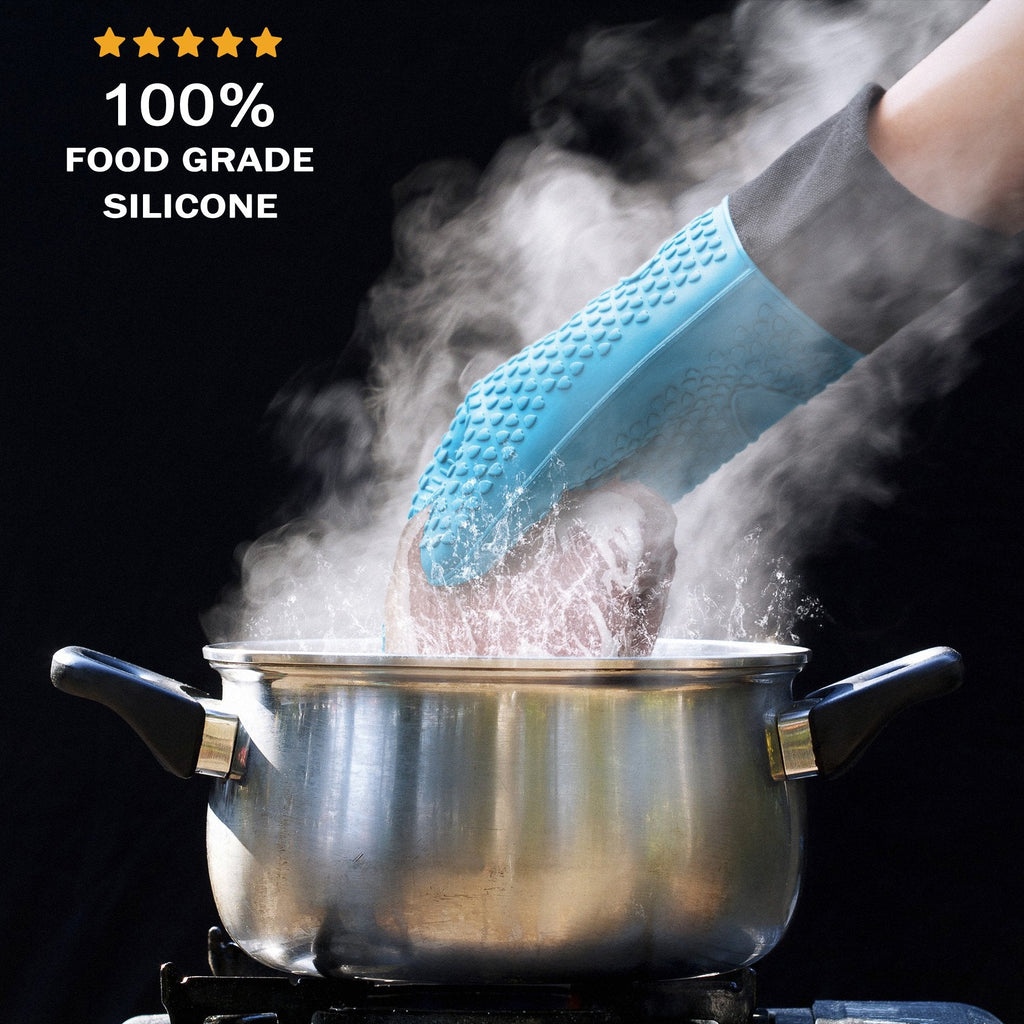 Auzilar Silicone Cooking Gloves, Grilling Gloves, Heat Resistant Gloves BBQ Kitchen Silicone Oven Mitts, Long Waterproof Non-Slip Potholder for Barbecue, Cooking, Baking