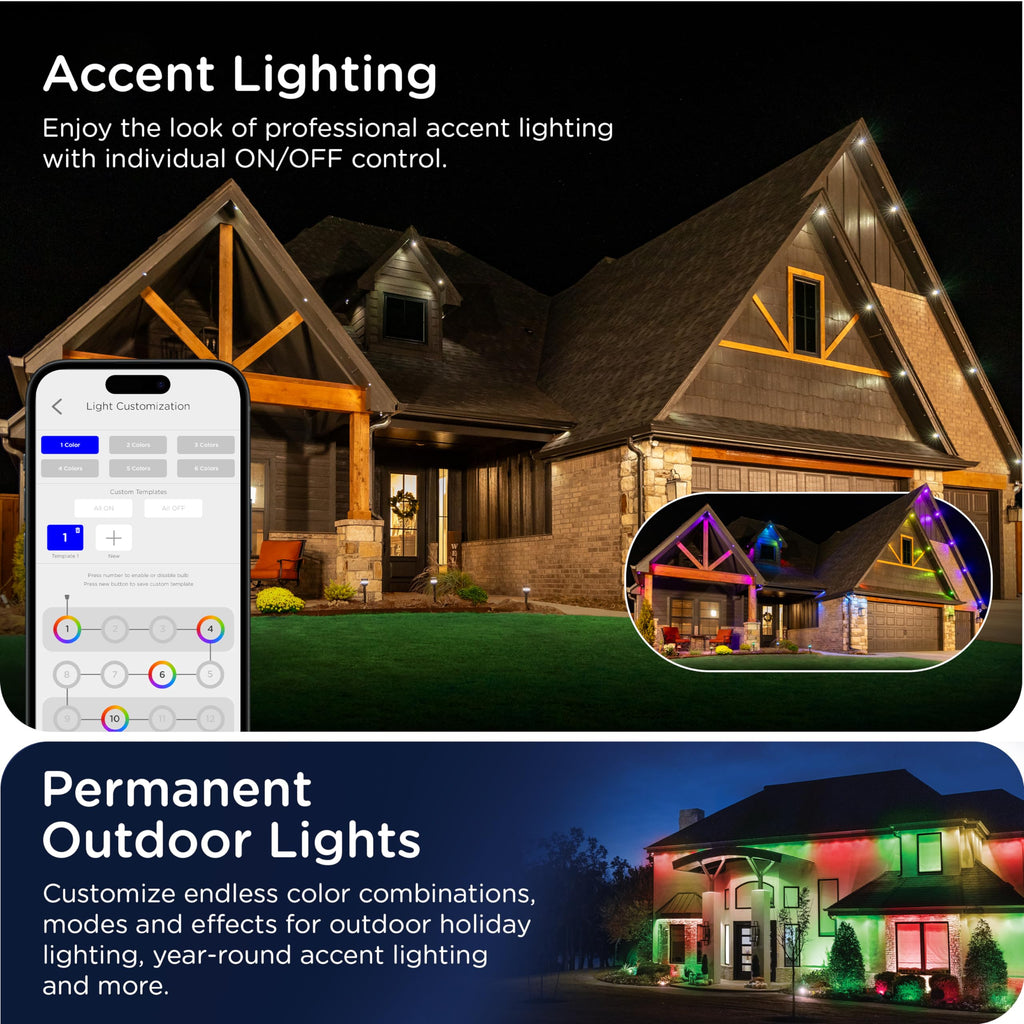 Enbrighten Vibe Eternity Permanent Outdoor Lights for House, 100 Feet, 72 RGBWIC LEDs, Close Spacing, 33lm, Color Changing, Christmas, Eave Lighting, Smart App, Works with Alexa, Google Home, 81103