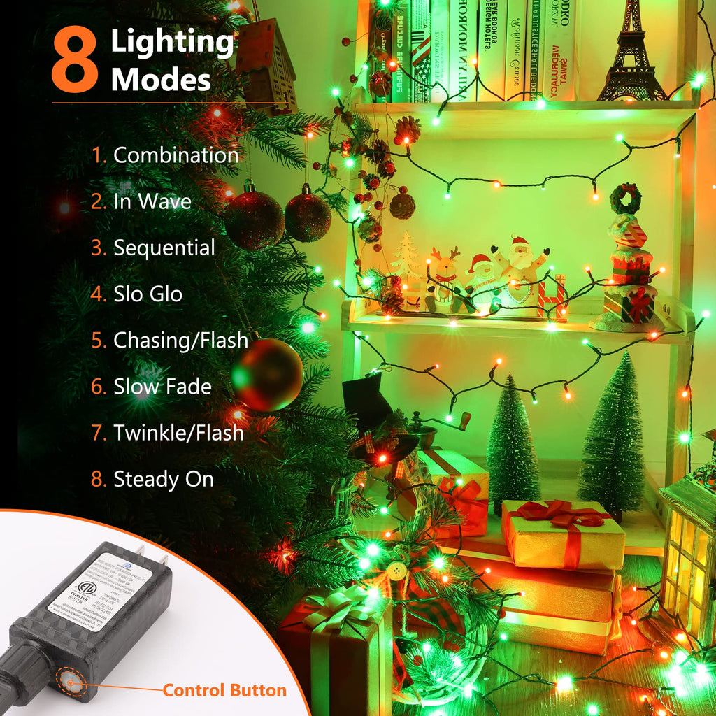 Brizled Red & Green Christmas Lights, 78.74ft 240 LED Outdoor Christmas Lights Connectable, 8 Modes Mini Christmas String Lights Plug-in Mini Xmas Tree Lights with Timer for Outside Garden Party Decor