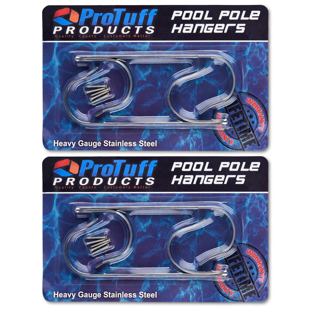 ProTuff Pool Pole Hanger Set – 2 Pack – Unconditional 490 Promise – 3X Stronger Stainless Steel Hooks – Rust-Proof, UV-Resistant, Easy Install on Fence, Wall, Deck for Poles, Nets & Skimmers
