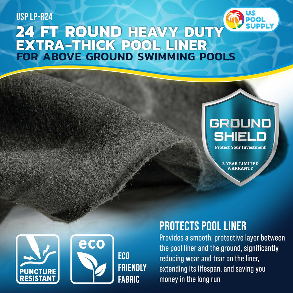 U.S. Pool Supply Ground Shield 24-Foot Round Heavy Duty Pool Liner Pad for Above Ground Swimming Pools - Protects Pool Liner, Prevents Punctures, Weed Barrier, Eco-Friendly Fabric - Extends Liner Life