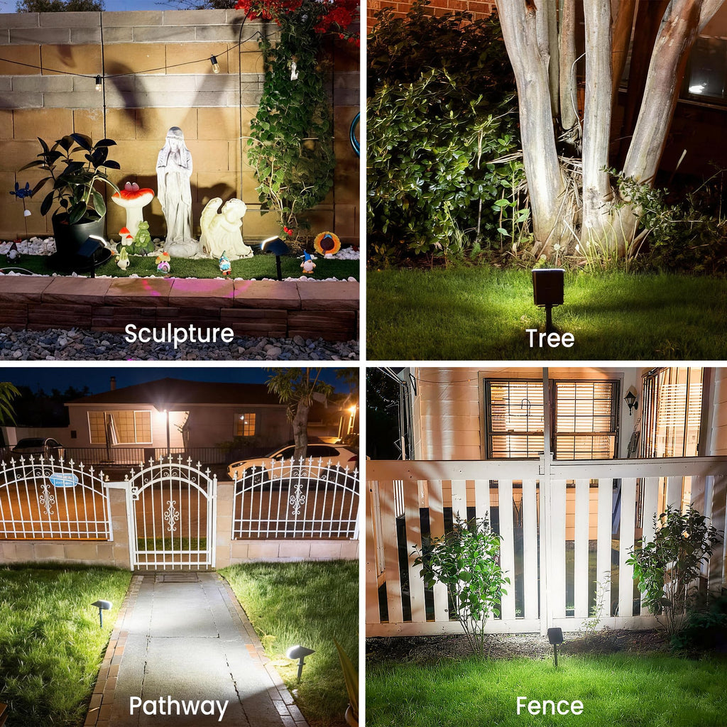 JEJOT Solar Spot Lights Outdoor Waterproof IP65,4 Pack,Cool Light,2 Lighting Modes Selectable, Solar Powered Yard Garden Solar Spot Lights for Outside Landscape Auto On/Off
