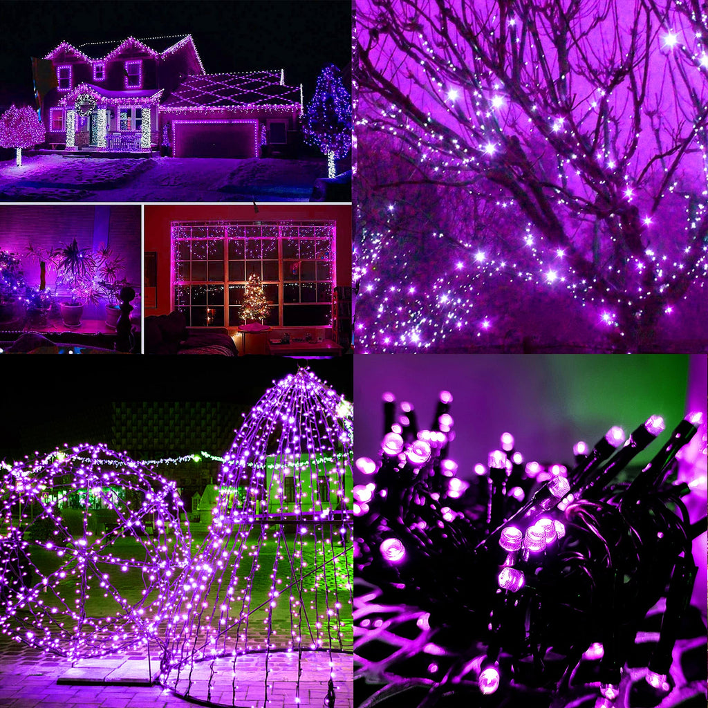 Twinkle Star 300 LED Halloween Fairy String Lights, 99 FT Outdoor Light Plug in with 8 Lighting Mode, Waterproof Black Wire Mini Lights Christmas Holiday Wedding Party Patio Tree Decorations (Purple)