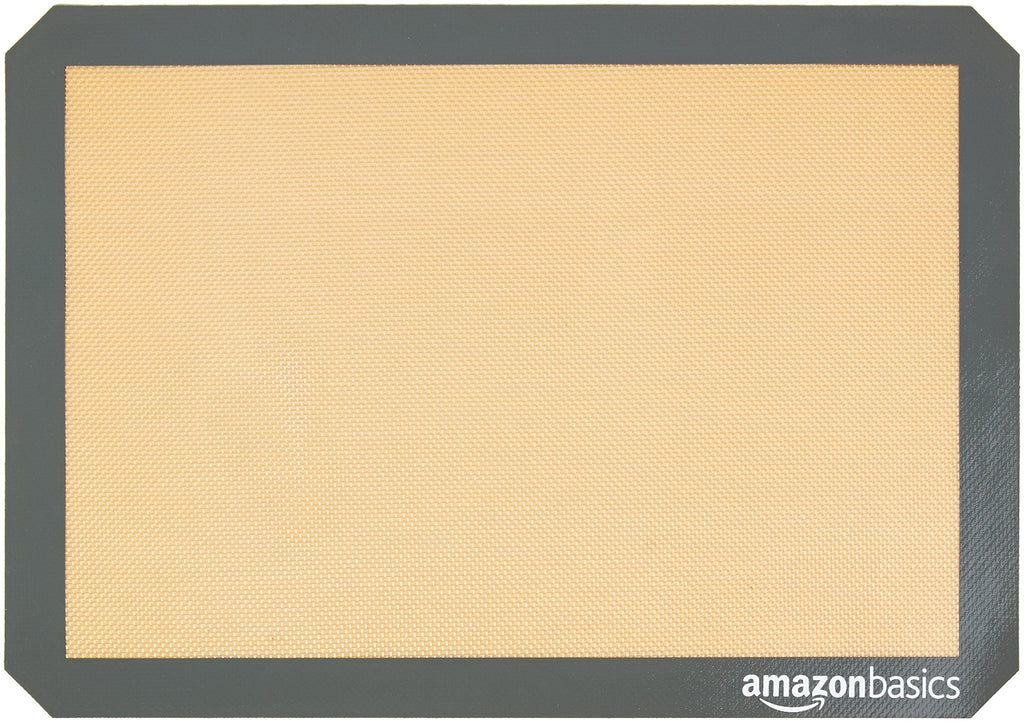Amazon Basics Silicone Rectangular Baking Mat, Non-Stick Reusable Oven Bakeware, 16.5" x 11.6", New Beige/Gray, Pack of 2