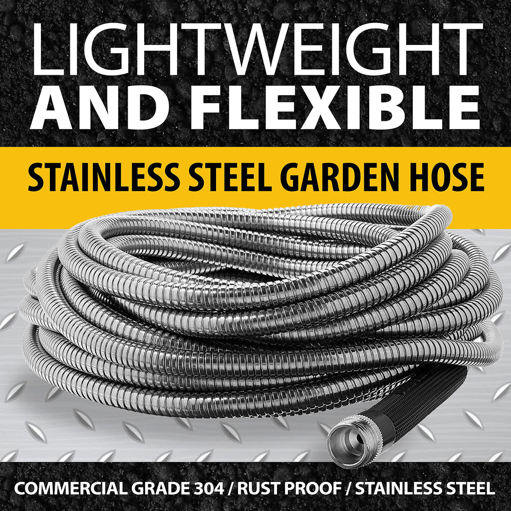 BIONIC STEEL 75 FT Garden Hose with Nozzle, 304 Stainless Steel Metal Water Hose 75Ft 500 PSI