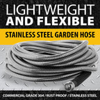 BIONIC STEEL 75 FT Garden Hose with Nozzle, 304 Stainless Steel Metal Water Hose 75Ft 500 PSI