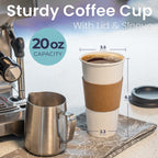 Fit Meal Prep 50 Pack 20 oz Disposable Coffee Cups with Lids and Kraft Sleeves, Premium Large To Go Coffee Cups with Lids, Durable Thickened Paper Hot Coffee Cup for Cold/Hot Beverages