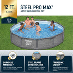 Bestway Steel Pro MAX 12' x 30" Above Ground Pool, Round Metal Frame Outdoor Swimming Pool Set with Filter Pump, Stacked Stone Print