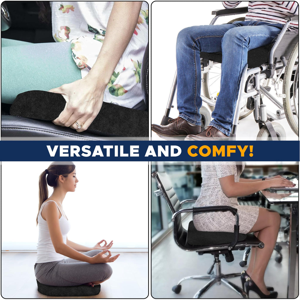 EcoNour Thick Memory Foam Gel Seat Cushion (Black) | Office Chair Cushion for Sciatica, Tailbone and Lower Back pain | Orthopedic cushion for Tail bone| Anti-Slip Support Pillow For Seniors and Driver