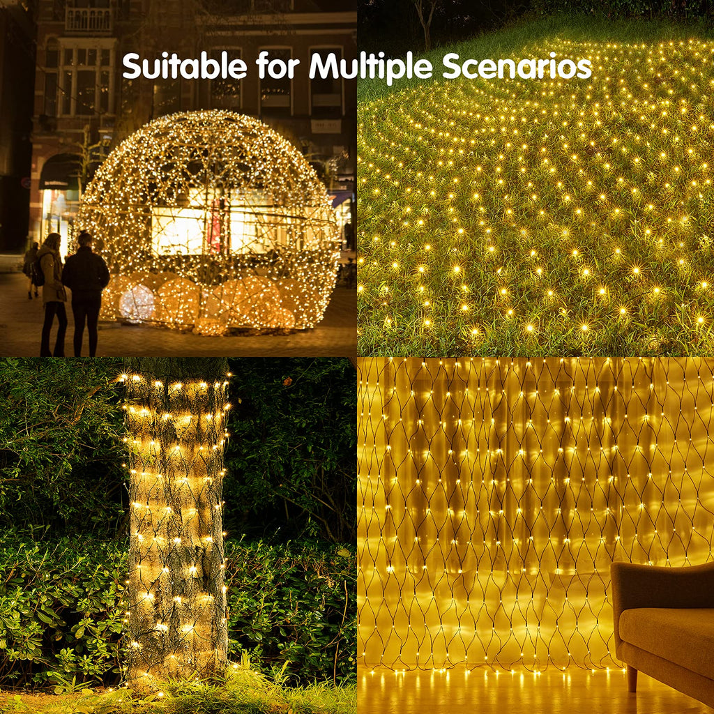 BlcTec Christmas Net Lights, 360 LEDs 9.8ft x 6.6ft Outdoor Christmas Bush Lights with 8 Modes, Timer, Connectable, Waterproof and Sturdy Green Weir for Trees, Bushes, Outdoor Christmas Decorations