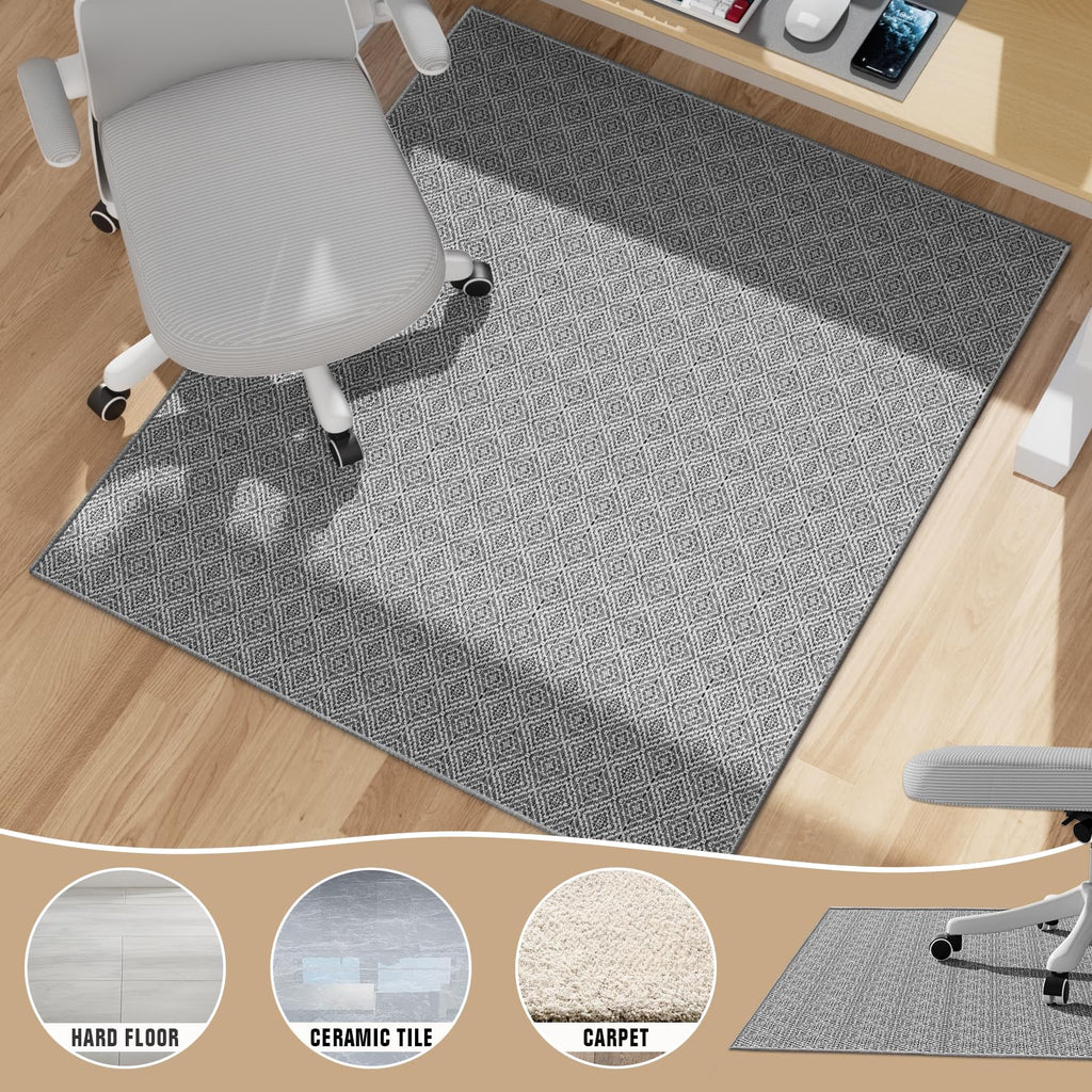 KMAT Office Chair Mat, 36x48in Heavy Duty Hardwood/Tile Floor Protector, Floor Mat Computer Desk Mat for Rolling Chairs, Work, Study, Office, Grey