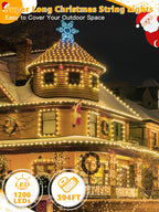 BrightChristmas Christmas Lights 1200 LED 394 FT, Waterproof Outdoor String Lights with Remote and Timer, Christmas Tree Lights with 8 Modes Dimmable, Fairy Lights for Holiday Decor (Warm White)